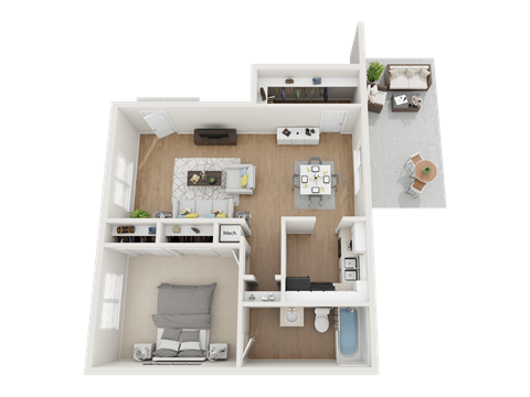 Floor plan for 1 bed, 1 bath, 822 sqft